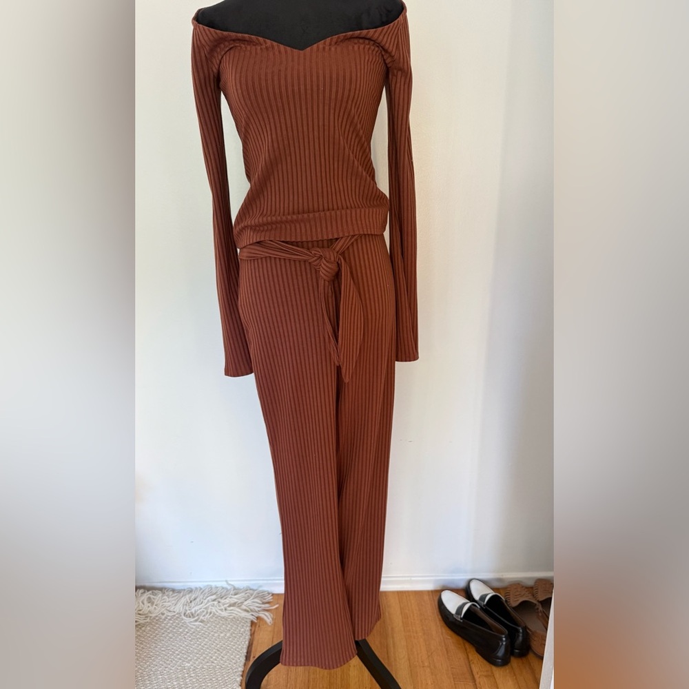 Song of Style Chocolate Ribbed Knit Ensemble